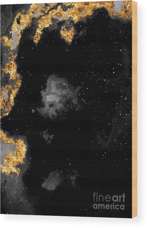 Holyrockarts Wood Print featuring the mixed media 100 Starry Nebulas in Space Black and White Abstract Digital Painting 117 by Holy Rock Design