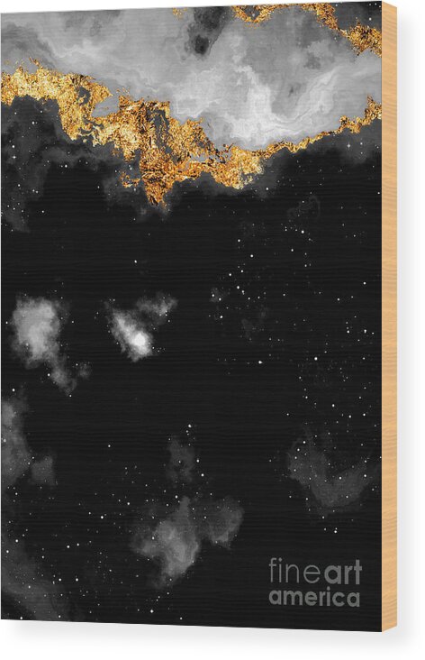 Holyrockarts Wood Print featuring the mixed media 100 Starry Nebulas in Space Black and White Abstract Digital Painting 119 by Holy Rock Design