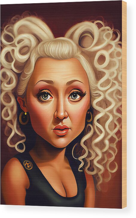 Christina Aguilera Wood Print featuring the mixed media Christina Aguilera Caricature #12 by Stephen Smith Galleries