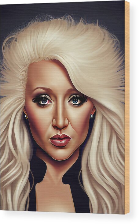 Christina Aguilera Wood Print featuring the mixed media Christina Aguilera Caricature #18 by Stephen Smith Galleries