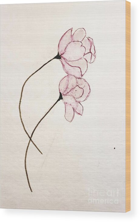 Pink Flowers Wood Print featuring the painting It Takes Two #2 by Margaret Welsh Willowsilk