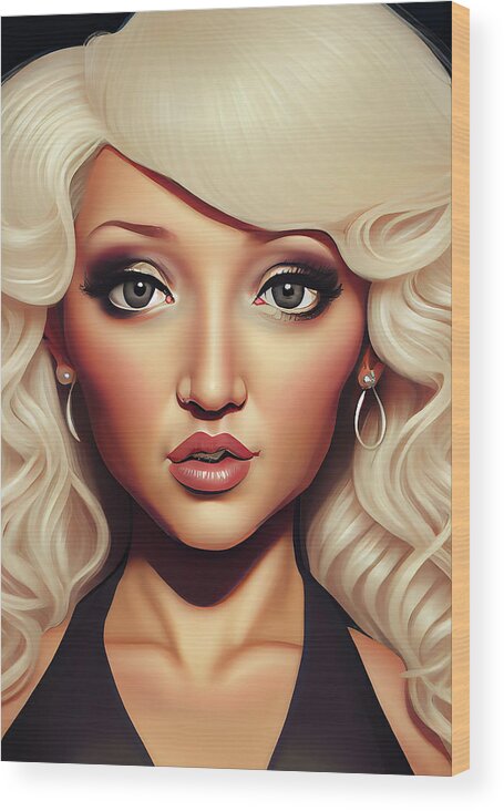 Christina Aguilera Wood Print featuring the mixed media Christina Aguilera Caricature #24 by Stephen Smith Galleries