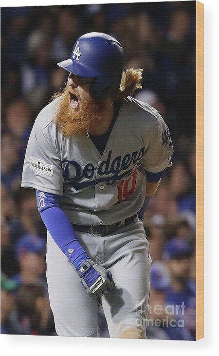 Three Quarter Length Wood Print featuring the photograph Justin Turner by Jamie Squire