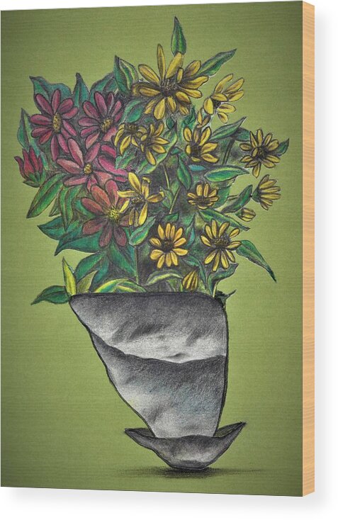 Still Life Wood Print featuring the drawing Still life with flowers #3 by Tara Krishna