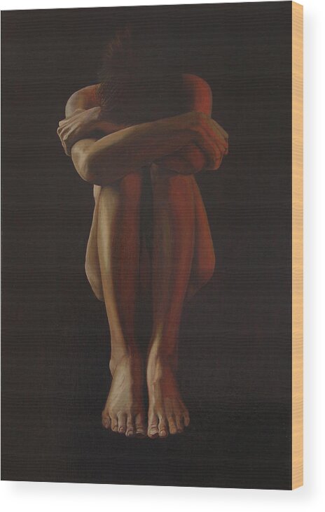 Painting Oil Figure Woman Nude Wood Print featuring the painting 5 A.m. by Thu Nguyen