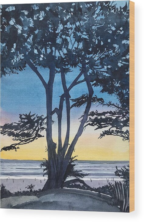 Carmel Wood Print featuring the painting A Favourite Tree - Scenic Drive - Carmel by Luisa Millicent
