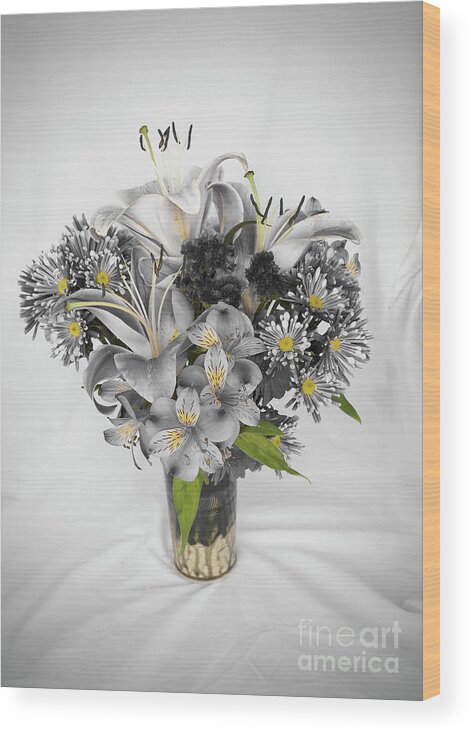 Bouquet Wood Print featuring the photograph A Flower Bouquet in Grey and Yellow by L Bosco