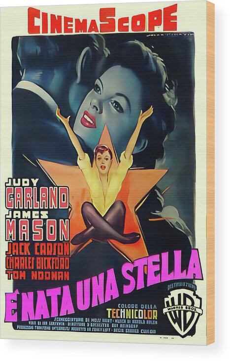 Luigi Wood Print featuring the mixed media ''A Star is Born'' 2, 1954 - art by Luigi Martinati by Movie World Posters
