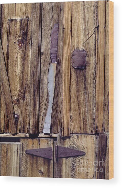 Abstract Wood Print featuring the photograph abstract rustic photography - One-Eyed Barn Door by Sharon Hudson