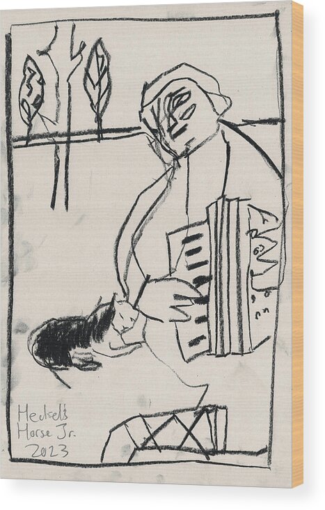 Accordian Wood Print featuring the drawing Accordian Charcoal Sketch by Edgeworth Johnstone