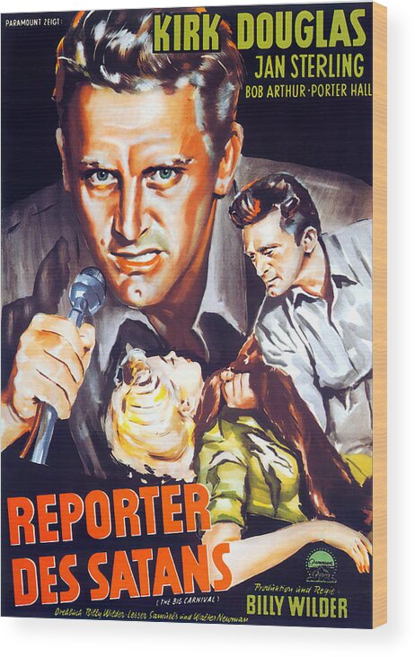 Ace Wood Print featuring the mixed media ''Ace in the Hole'', with Kirk Douglas, 1951 by Movie World Posters