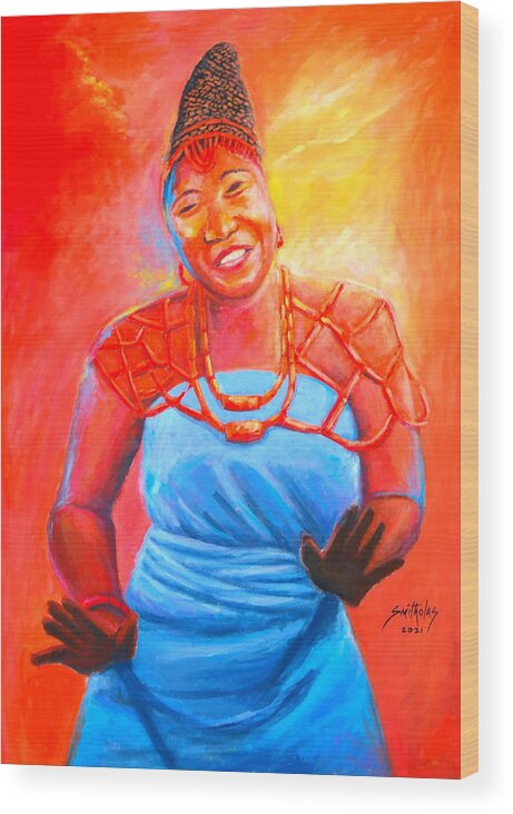 Orange Wood Print featuring the painting Africa Dance Maiden by Olaoluwa Smith