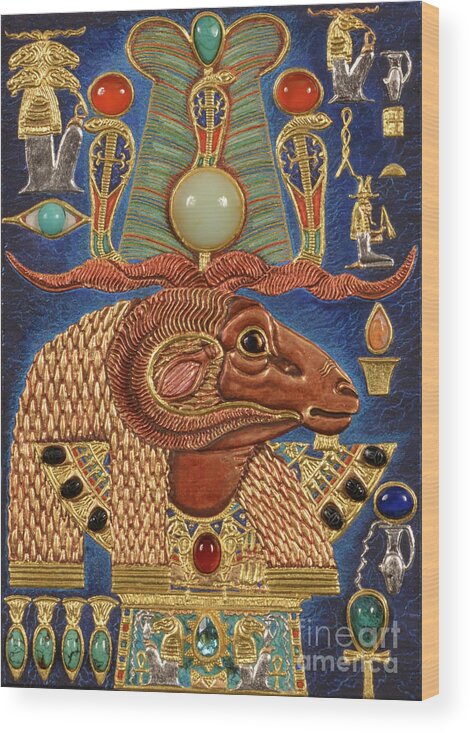 Ancient Wood Print featuring the mixed media Akem-Shield of Khnum-Ptah-Tatenen and the Egg of Creation by Ptahmassu Nofra-Uaa