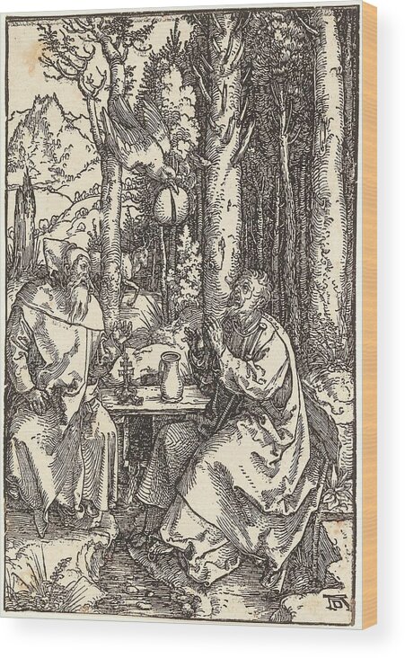 Albrecht Durer Nuremberg 1471 1528 Hermits Anthony And Paul Wood Print featuring the painting Albrecht Durer Nuremberg 1471 1528 Hermits Anthony and Paul, c. 1504, woodcut on laid paper, monogr by MotionAge Designs