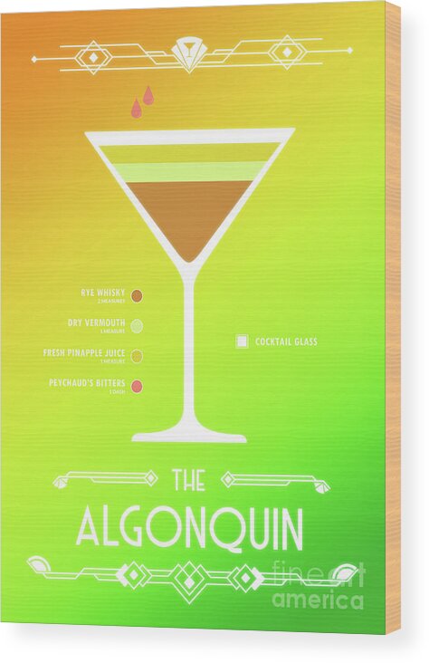 Martini Wood Print featuring the digital art Algonquin Cocktail - Modern by Bo Kev