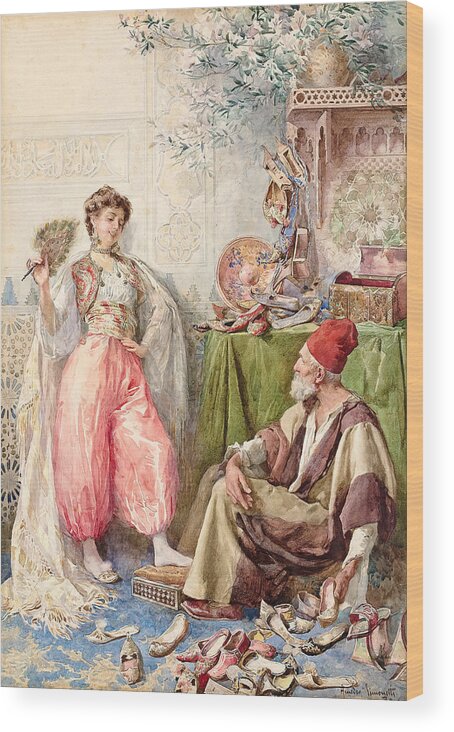 Amedeo Simonetti (italian Wood Print featuring the painting AMEDEO SIMONETTI The harem's cobbler by Artistic Rifki