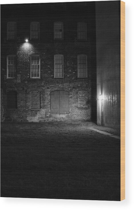 Black And White Wood Print featuring the photograph An Eerie Building by Karen Harrison Brown