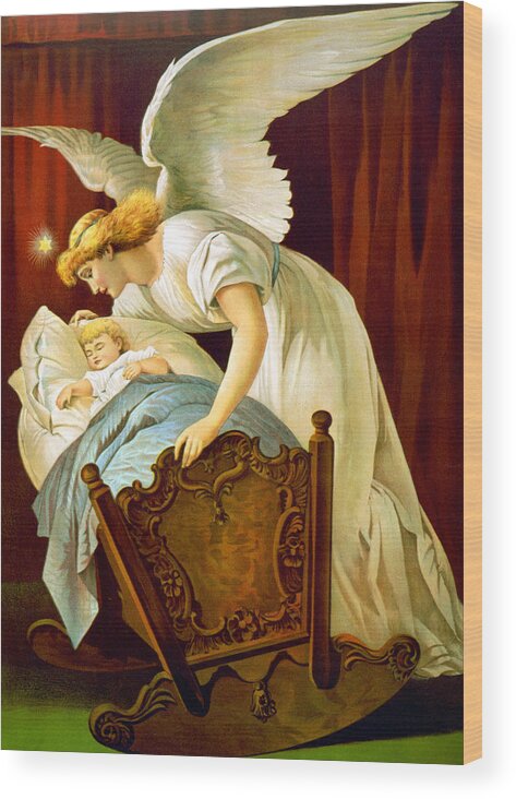 Angel Wood Print featuring the photograph Angel and Sleeping Baby by Munir Alawi