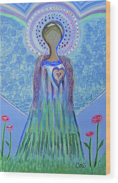 Angel Wood Print featuring the painting Angel Lady by Corinne Carroll