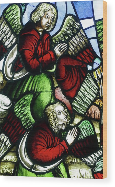 Angel Wood Print featuring the glass art Angels praying, 16th century by Italian School