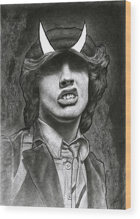 Acdc Wood Print featuring the drawing Angus Young by Christian Klute