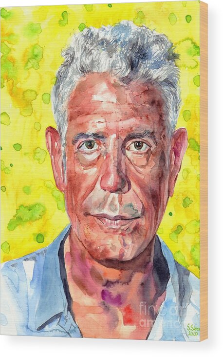 Anthony Bourdain Wood Print featuring the painting Anthony Bourdain Portrait by Suzann Sines