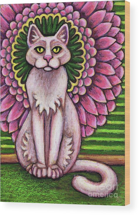 Cat Portrait Wood Print featuring the painting Ava. The Hauz Katz. Cat Portrait Painting Series. by Amy E Fraser