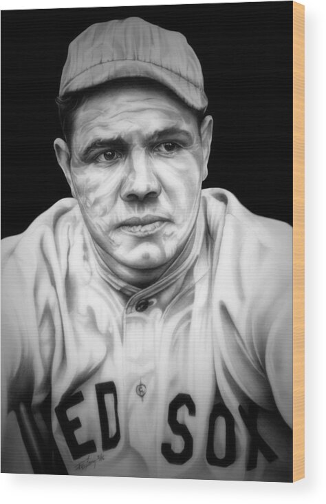 Ruth Wood Print featuring the drawing Babe Ruth - BW Edition by Fred Larucci