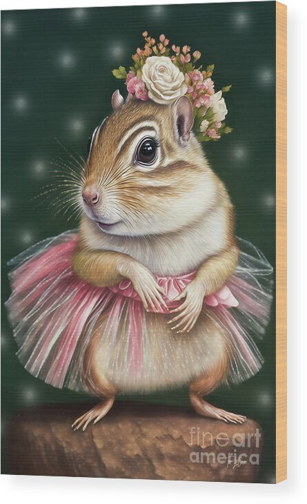 Chipmunk Wood Print featuring the painting Ballerina Chipmunk by Tina LeCour