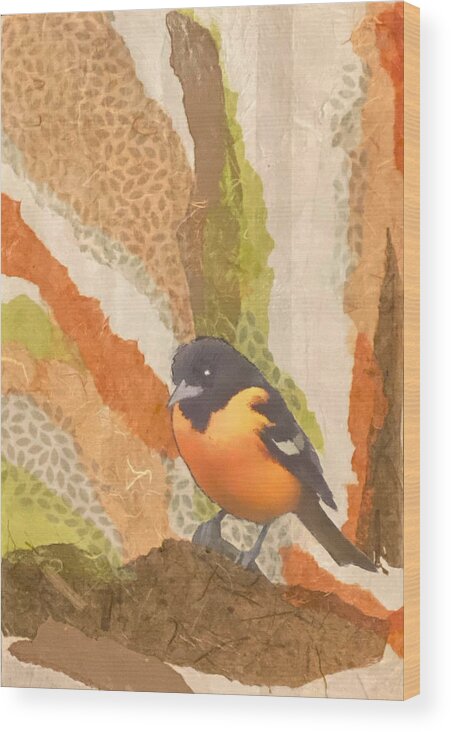 Bird Wood Print featuring the mixed media Balltimore Oriole Collage by Jessica Levant