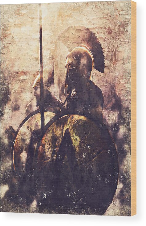 Spartan Warrior Wood Print featuring the painting Battles of ancient Sparta - 07 by AM FineArtPrints