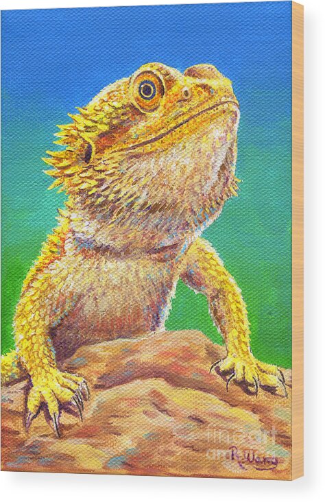 Bearded Dragon Wood Print featuring the painting Bearded Dragon Portrait by Rebecca Wang
