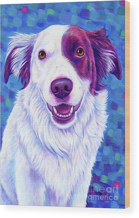 Border Collie Wood Print featuring the painting Beautiful Border Collie by Rebecca Wang