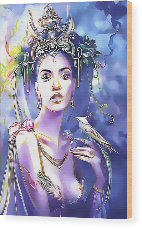 Watercolor Wood Print featuring the painting Bird queen by Nenad Vasic