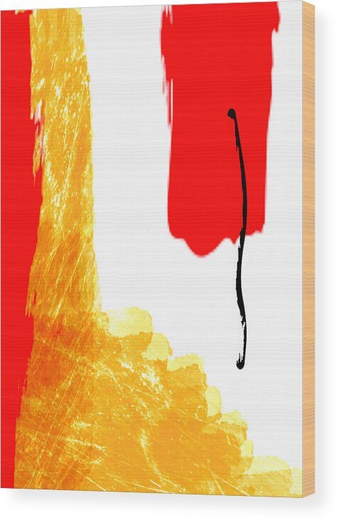 Red Wood Print featuring the digital art Black Line Red White and Yellow Abstract by Delynn Addams