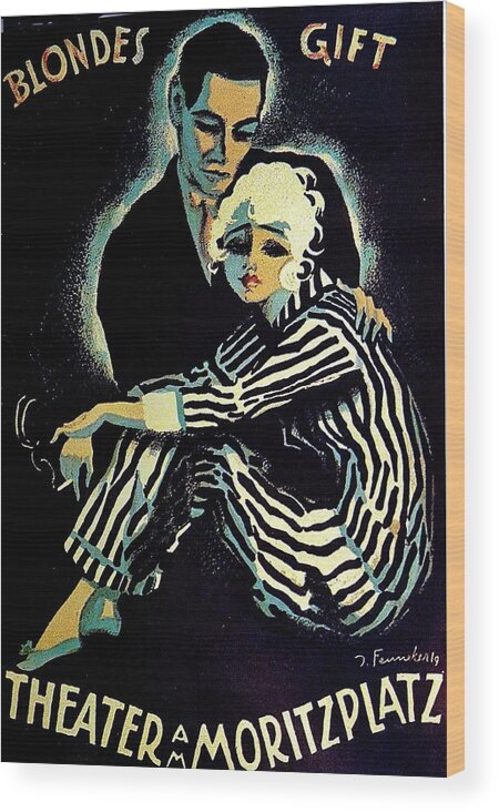 Josef Wood Print featuring the mixed media ''Blondes Gift'', 1919 - art by Josef Fenneker by Movie World Posters
