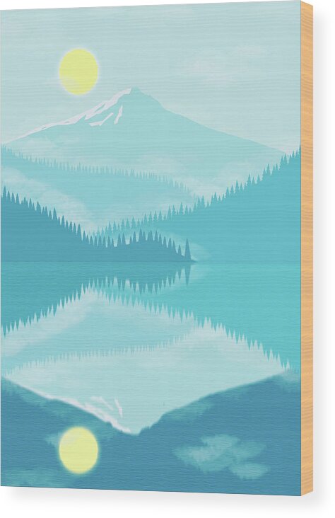 Blue Wood Print featuring the digital art Blue Mountain and Lake by Sambel Pedes