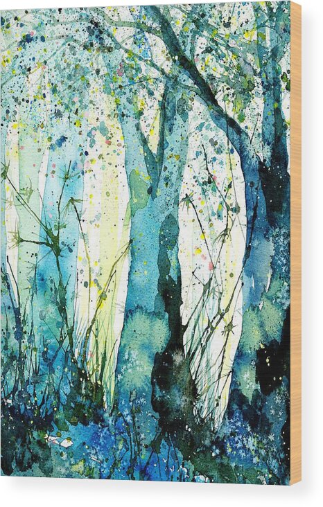 Forest Wood Print featuring the painting Blue forest #1 by Nataliya Vetter