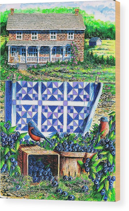 Blueberries Wood Print featuring the painting Bluebirds and Blueberries by Diane Phalen