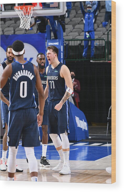 Luka Doncic Wood Print featuring the photograph Boston Celtics vs. Dallas Mavericks by Glenn James