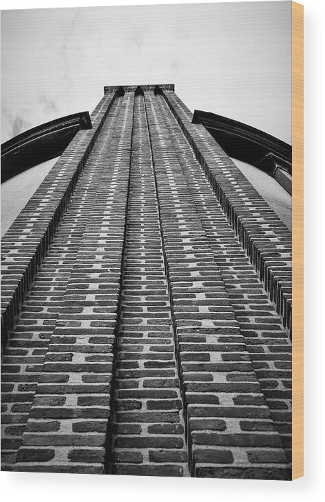 Brick Chimney B&w Sky Wood Print featuring the photograph Brick Chimney2 by John Linnemeyer