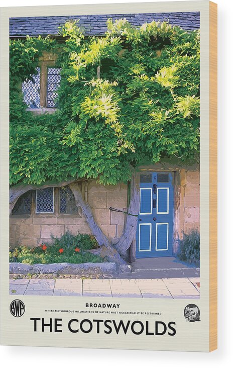 Cotswolds Wood Print featuring the photograph Broadway Blue Door Cream Railway Poster by Brian Watt