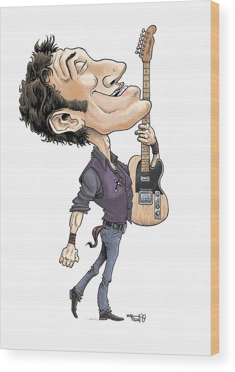 Caricature Wood Print featuring the drawing Bruce Springsteen by Mike Scott