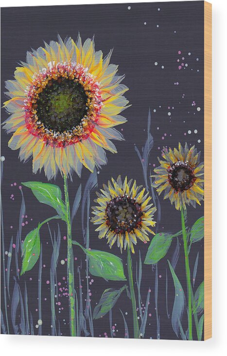 Sunflower Wood Print featuring the painting Brushed Sunflower No.2 by Kimberly Deene Langlois