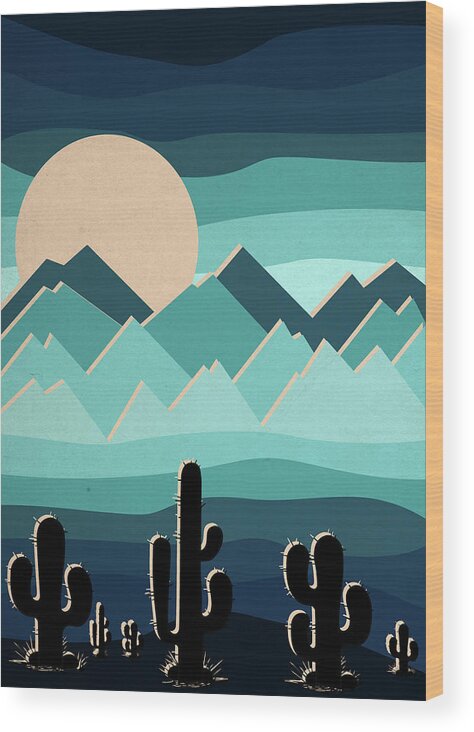Cactus Wood Print featuring the digital art Cactus Blue by Sambel Pedes