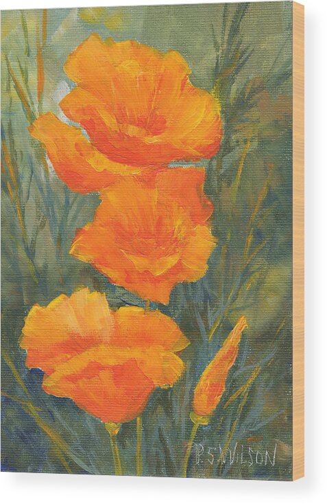 Poppies Wood Print featuring the painting California Poppies by Peggy Wilson
