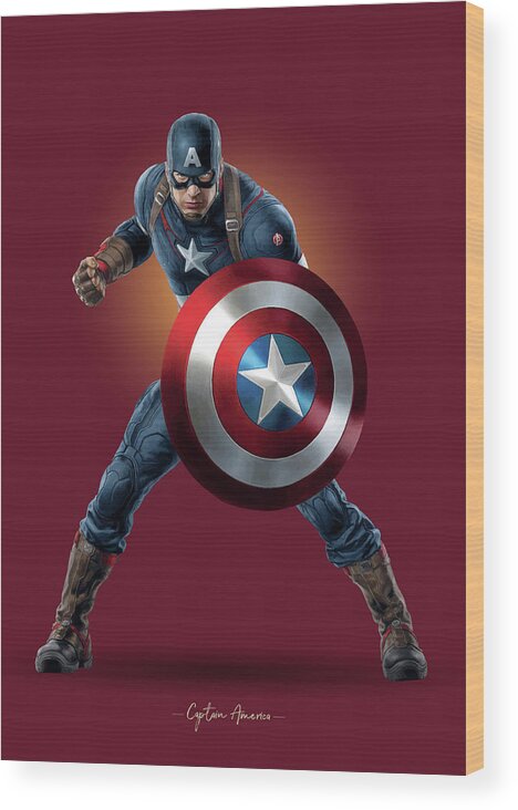 Captain America Wood Print featuring the digital art Captain America - Marvel by Samuel Whitton