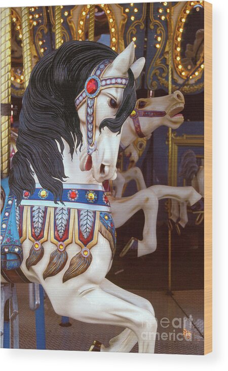 Carousel Wood Print featuring the photograph carousel horses photography - Light Dancing by Sharon Hudson