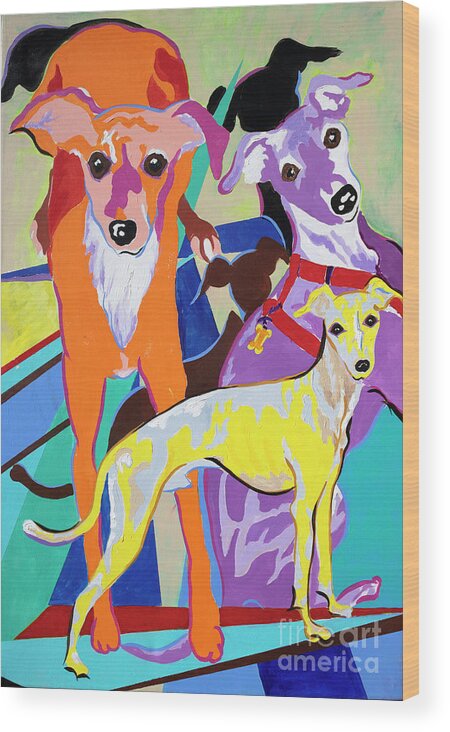 Greyhound Painting On Canvas Wood Print featuring the painting Cartoon Iggy by Jane Crabtree