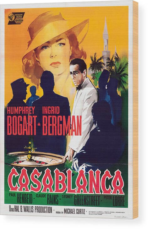 Casablanca Wood Print featuring the mixed media ''Casasblanca'' - 1942 by Movie World Posters